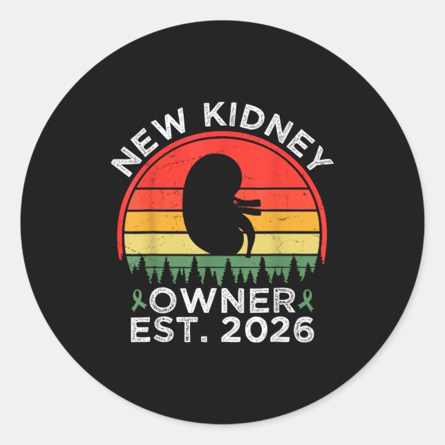 Pegatina Redonda Retro New Kidney Owner Est. 2026 Kidney Transplant (Anverso)