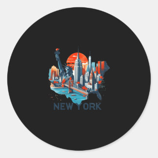 Pegatina Redonda Retro New York Skyline Silhouette 