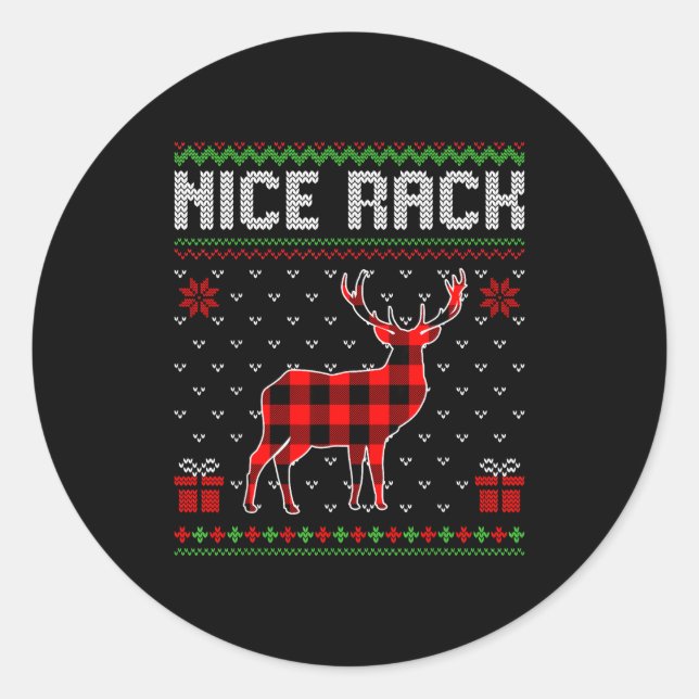 Pegatina Redonda Retro Nice Rack Ugly Christmas Sweater Couples Mat (Anverso)