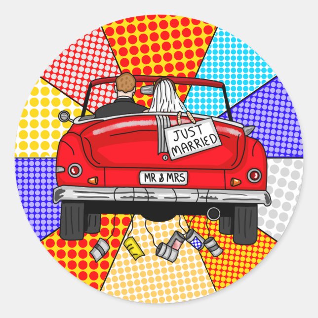 Pegatina Redonda Retro Nostalgic Mr. & Mrs. | Acabo De Casarse (Anverso)