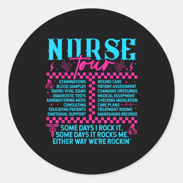 Pegatina Redonda Retro Nurse Nurse Week Men Women Nurse  (Anverso)