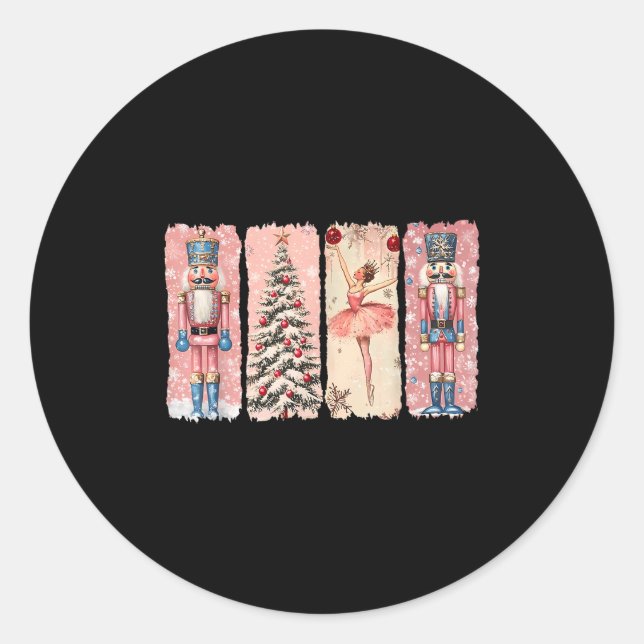 Pegatina Redonda Retro Nutcracker Ballet Nk Christmas Xmas Vibes Wo (Anverso)