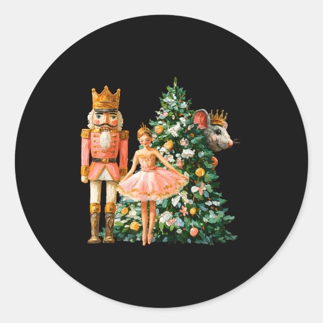 Pegatina Redonda Retro Nutcracker Ballet Nk Christmas Xmas Vibes Wo (Anverso)