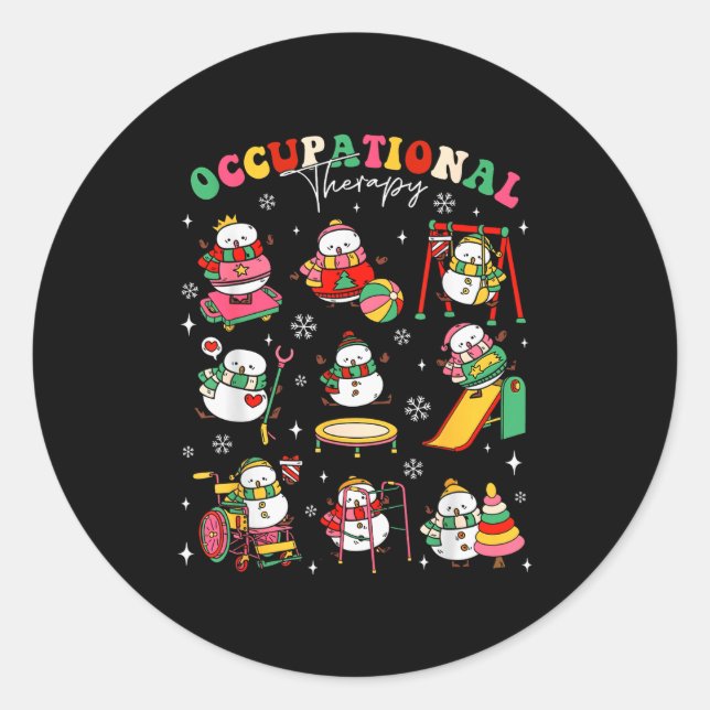 Pegatina Redonda Retro Occupational Therapy Christmas Snowman Ot Ot (Anverso)