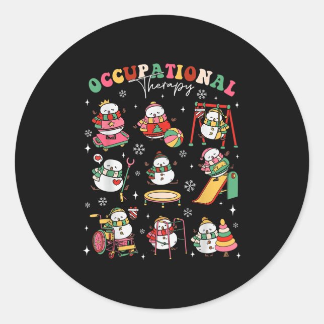 Pegatina Redonda Retro Occupational Therapy Christmas Snowman Ot Ot (Anverso)