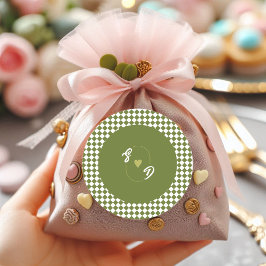 Pegatina Redonda Retro Olive Green Monogram Initial Heart Wedding 