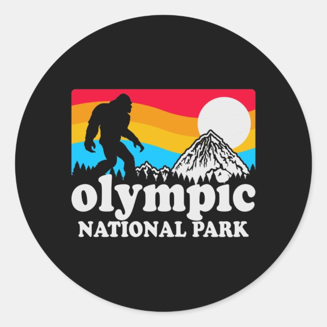 Pegatina Redonda Retro Olympic National Park Bigfoot (Anverso)