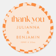 Retro Orange Check Custom Wedding Thank You
