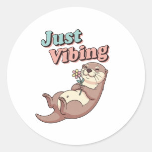 Pegatina Redonda Retro Otter Just Vibing Vinyl Sticker