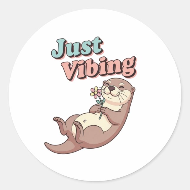 Pegatina Redonda Retro Otter Just Vibing Vinyl Sticker (Anverso)