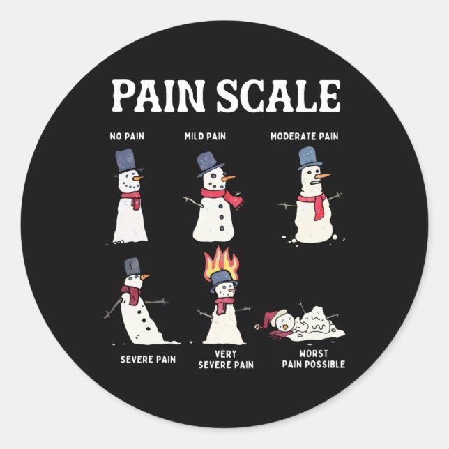 Pegatina Redonda Retro Pain Scale Snowman Trauma Nurse Christmas Nu (Anverso)
