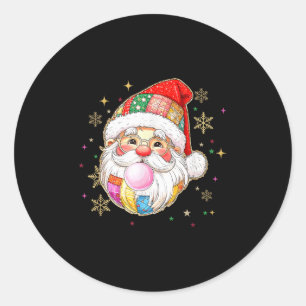 Pegatina Redonda Retro Patchwork Santa Claus Navidades Preppy Merry