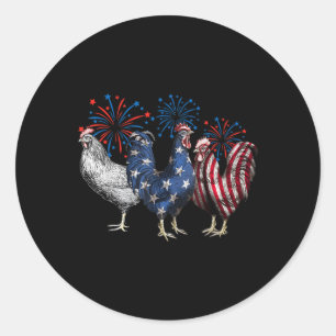 Pegatina Redonda Retro Patriótico Usa Pollo Usa Hen 4 De Julio Fu