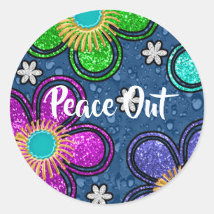 Pegatina Redonda Retro Paz Fuera Estilo Hippie Flor Poder
