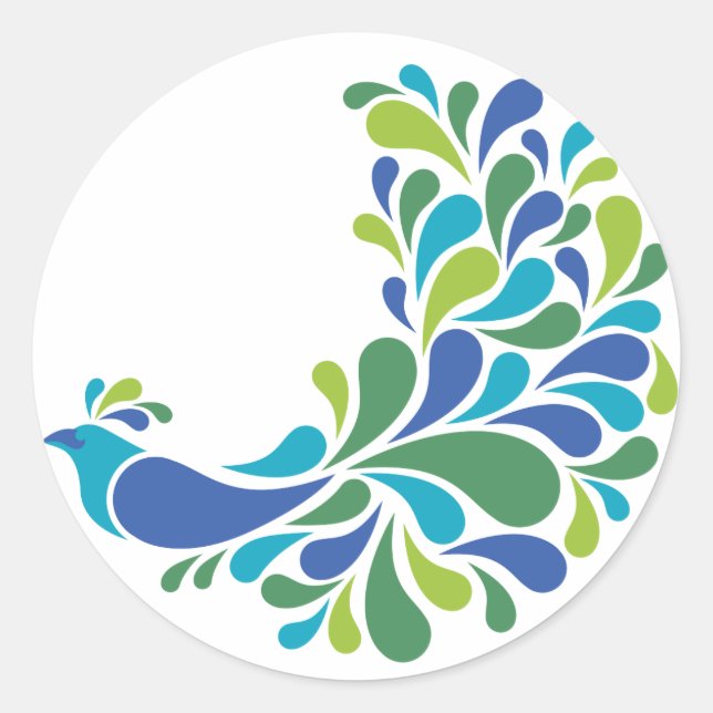 Pegatina Redonda Retro Peacock (Anverso)