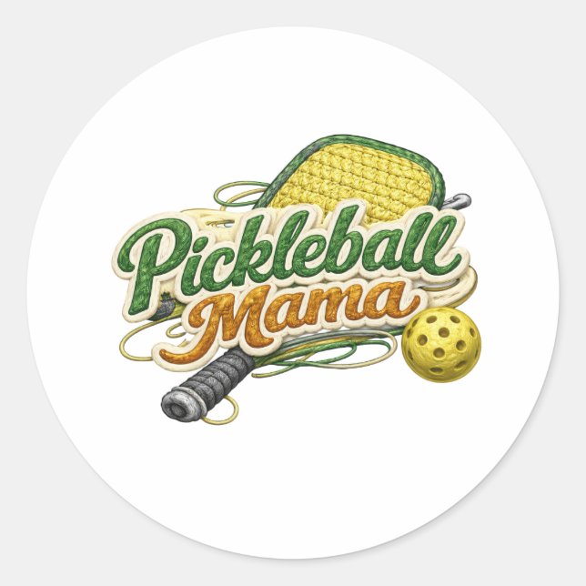 Pegatina Redonda Retro Pickleball Mama Mother's Day  (Anverso)