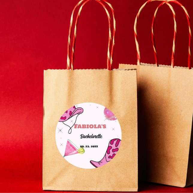 Pegatina Redonda Retro Pink Disco Vaquera Occidental Despedida de S (Subido por el creador)