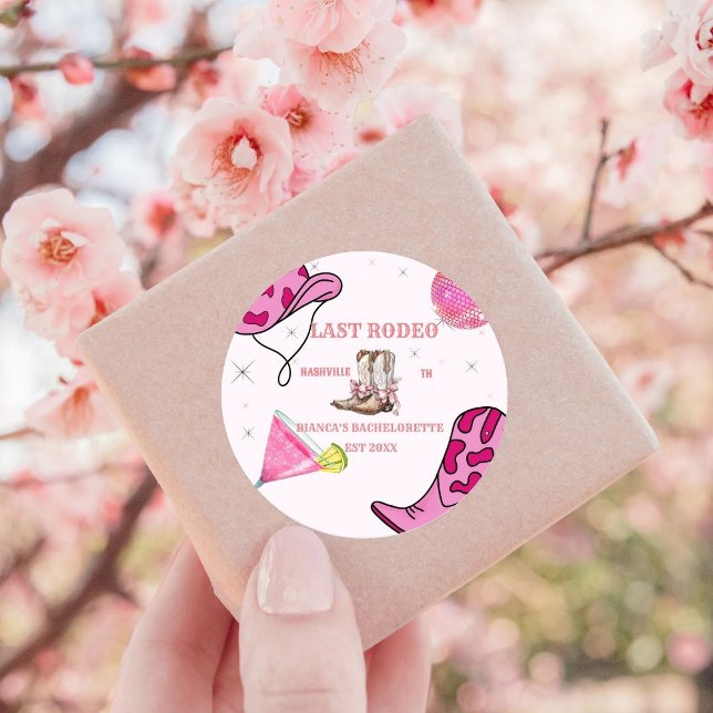 Pegatina Redonda Retro Pink Disco Vaquera Occidental Despedida de S (Subido por el creador)