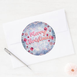 Pegatina Redonda Retro Pink Feliz Navidad