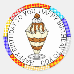 Pegatina Redonda Retro Pop Art Caramel Ice Cream Sundae