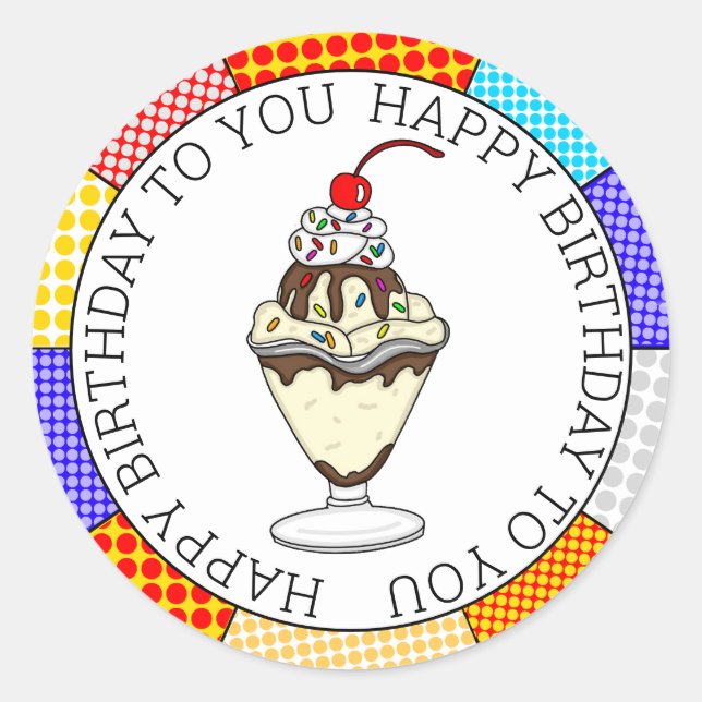 Pegatina Redonda Retro Pop Art Chocolate Ice Cream Sundae (Anverso)