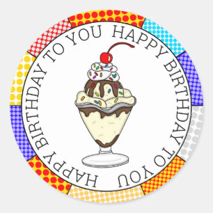 Pegatina Redonda Retro Pop Art Chocolate Ice Cream Sundae