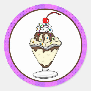 Pegatina Redonda Retro Pop Art Chocolate Ice Cream Sundae