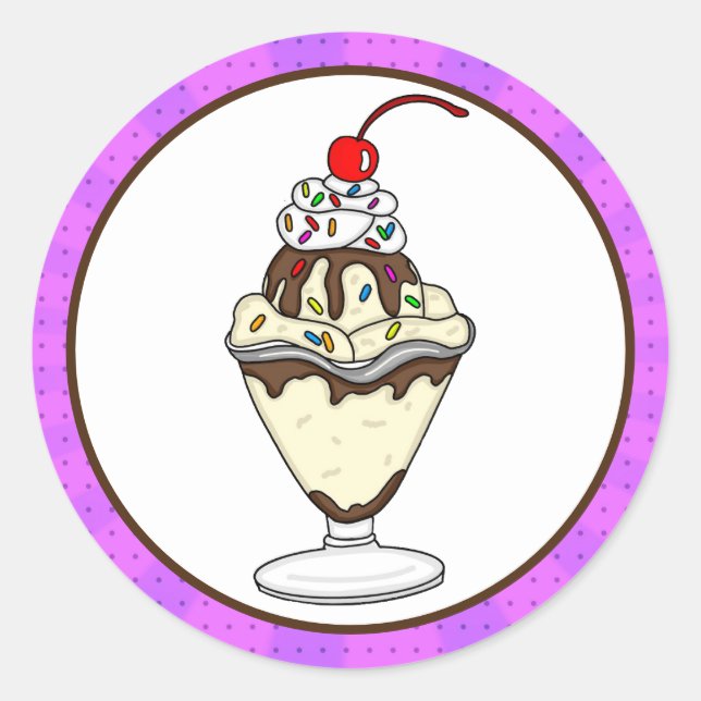 Pegatina Redonda Retro Pop Art Chocolate Ice Cream Sundae (Anverso)