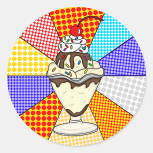 Pegatina Redonda Retro Pop Art Chocolate Ice Cream Sundae