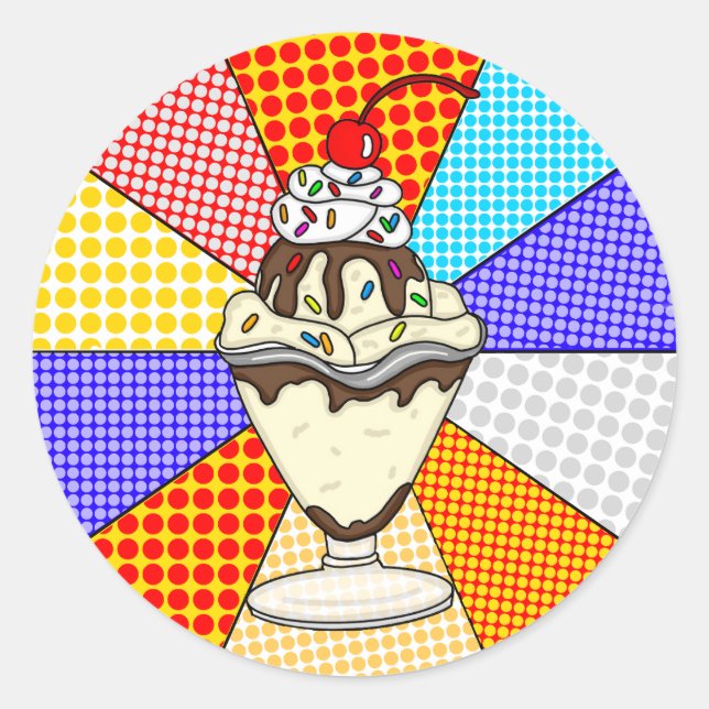 Pegatina Redonda Retro Pop Art Chocolate Ice Cream Sundae (Anverso)