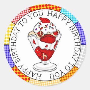 Pegatina Redonda Retro Pop Art Fresas Helados Sundae