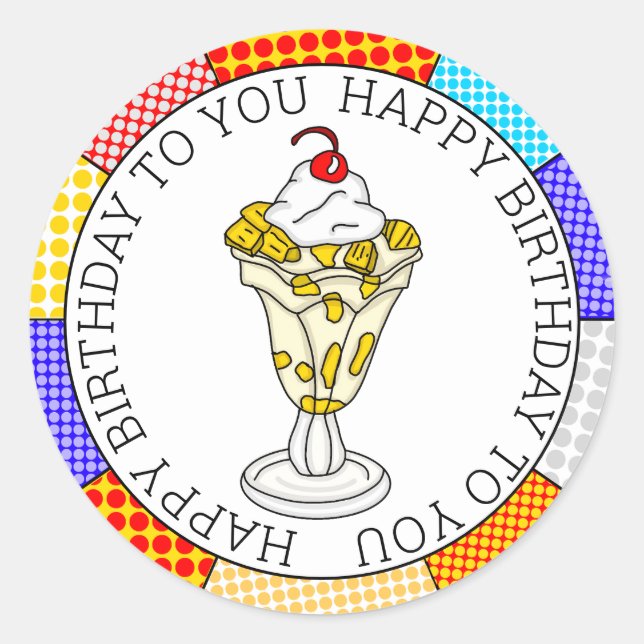 Pegatina Redonda Retro Pop Art Pineapple Ice Cream Sundae (Anverso)