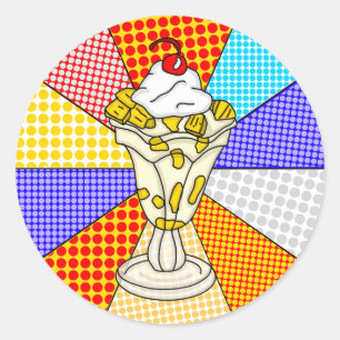 Pegatina Redonda Retro Pop Art Pineapple Ice Cream Sundae