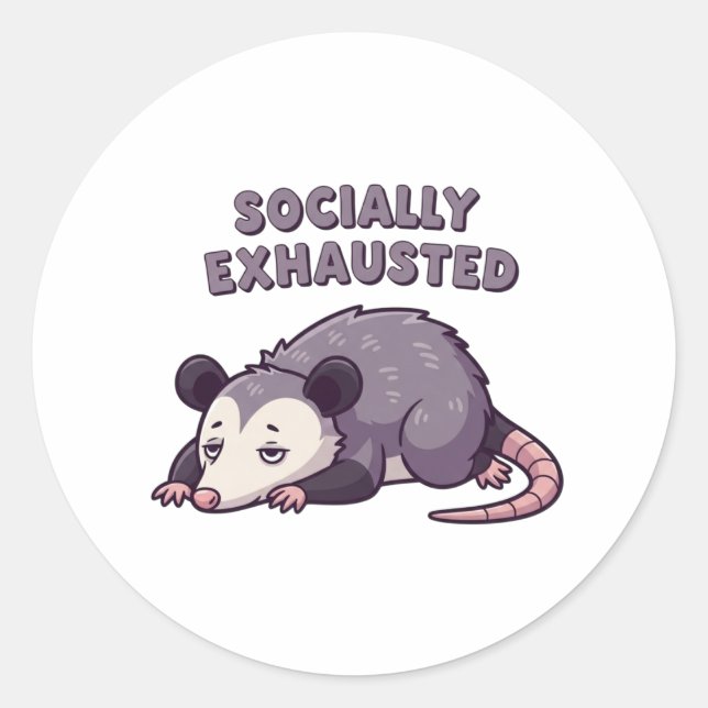 Pegatina Redonda Retro Possum Socially Exhausted Vinyl Sticker (Anverso)