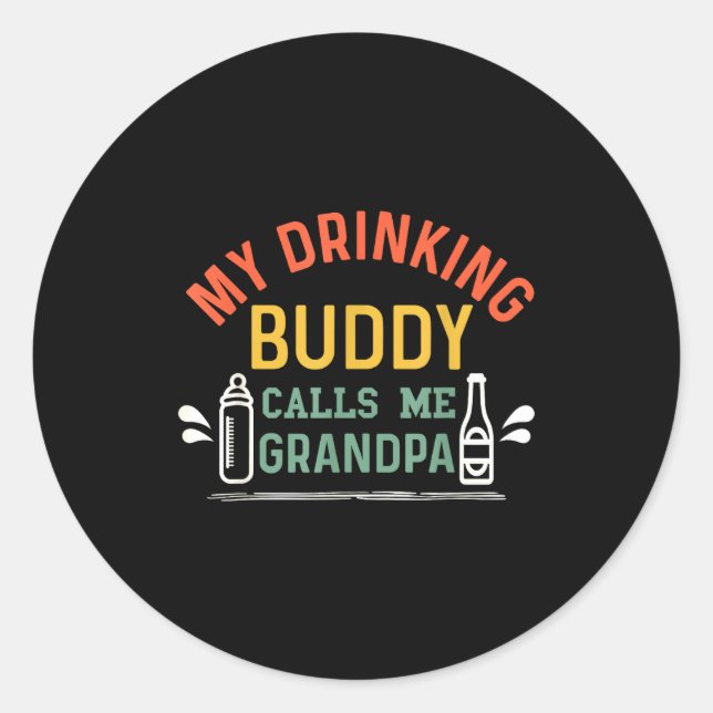 Pegatina Redonda Retro Pregnancy Announcement Grandpa My Drinking B (Anverso)