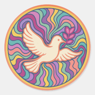 Pegatina Redonda Retro Psychedelic Peace Dove Sticker - Colorful