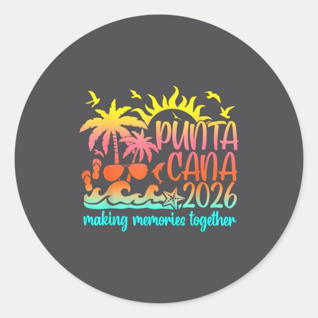 Pegatina Redonda Retro Punta Vacation Cana Making Memories Together (Anverso)