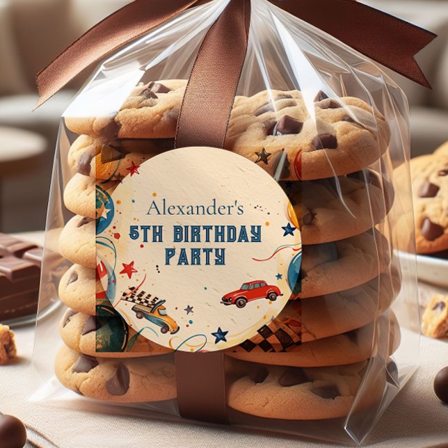 Pegatina Redonda Retro Race Car Birthday Party (Subido por el creador)