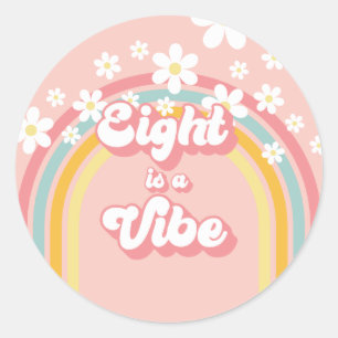Pegatina Redonda Retro Rainbow Eight es una Vibra Groovy Cumpleaños