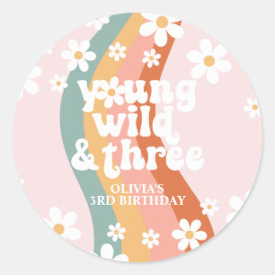 Pegatina Redonda Retro Rainbow Young Wild Three Daisy