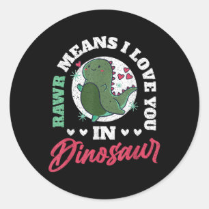Pegatina Redonda Retro Rawr Significa Que Te Amo En Dinosaurio Vale