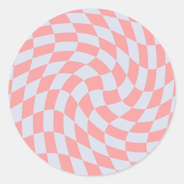 Pegatina Redonda Retro Rhubarb Blue Pastel Warped Checks Checkered (Anverso)