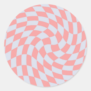 Pegatina Redonda Retro Rhubarb Blue Pastel Warped Checks Checkered