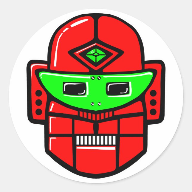 Pegatina Redonda Retro Robot Head (Anverso)