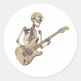 Pegatina Redonda Retro Rock Skeleton Guitar Graphic