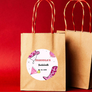 Pegatina Redonda Retro Rosa Disco Vaquera Occidental Despedida de S