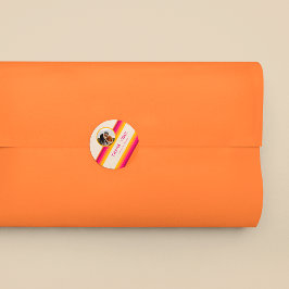 Pegatina Redonda Retro Rosa Naranja Amarillo Agradecimiento de Boda