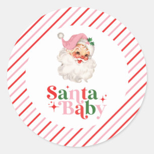 Pegatina Redonda Retro Rosa Santa Bebé shower de bebé de Navidad