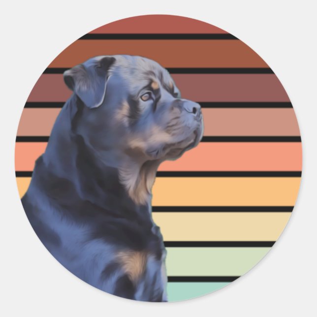 Pegatina Redonda Retro Rottweiler (Anverso)