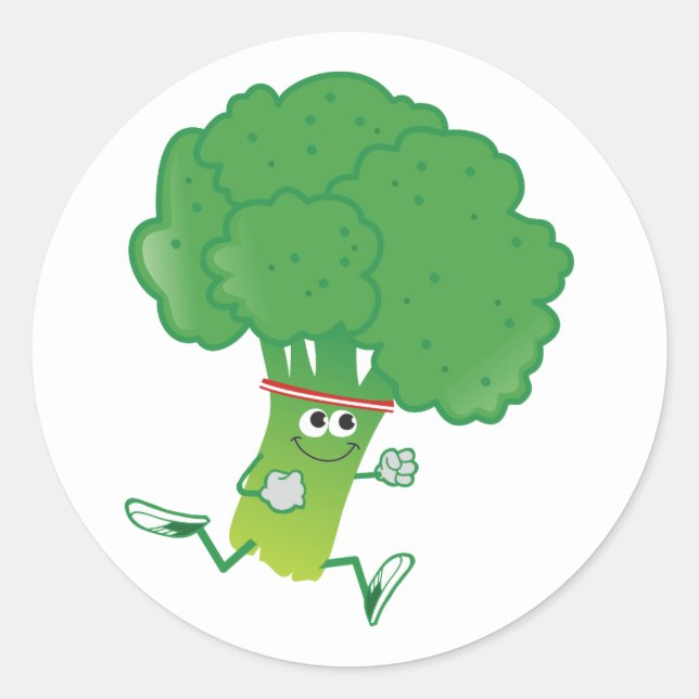 Pegatina Redonda Retro Running Broccoli (Anverso)